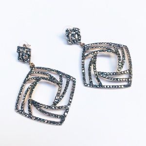 Bronze/silver square earrings on gold tone frame